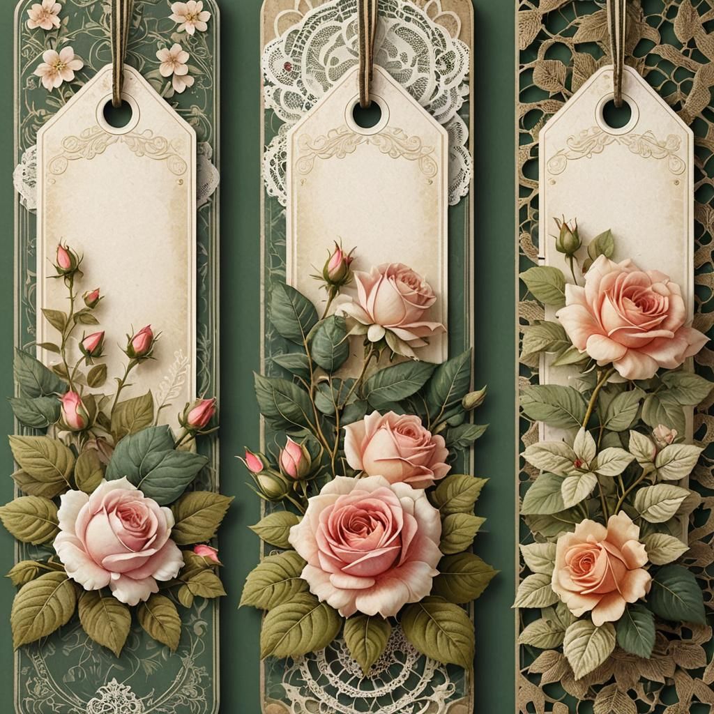 Elegant Tags with Lace and Pink Roses