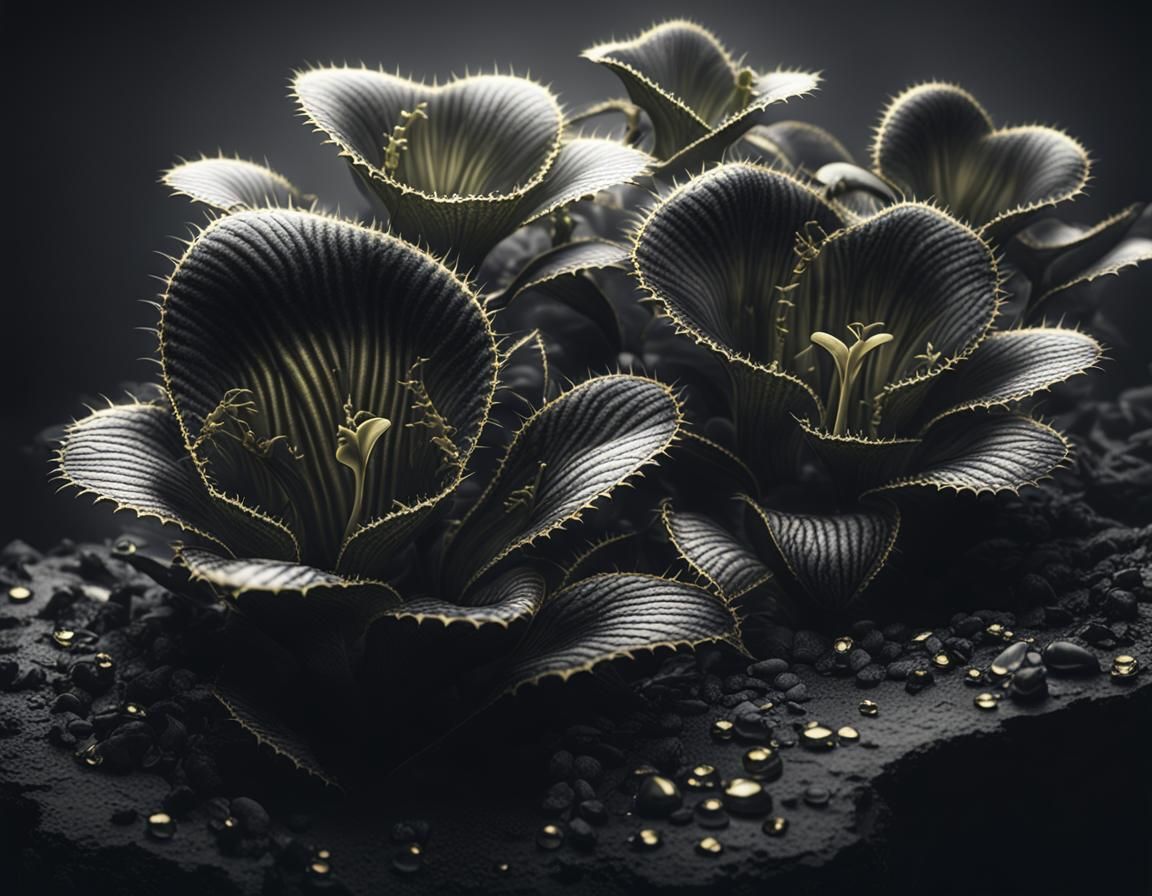 Golden Crystal Venus Flytraps in Sinister Monochromatic Styl...