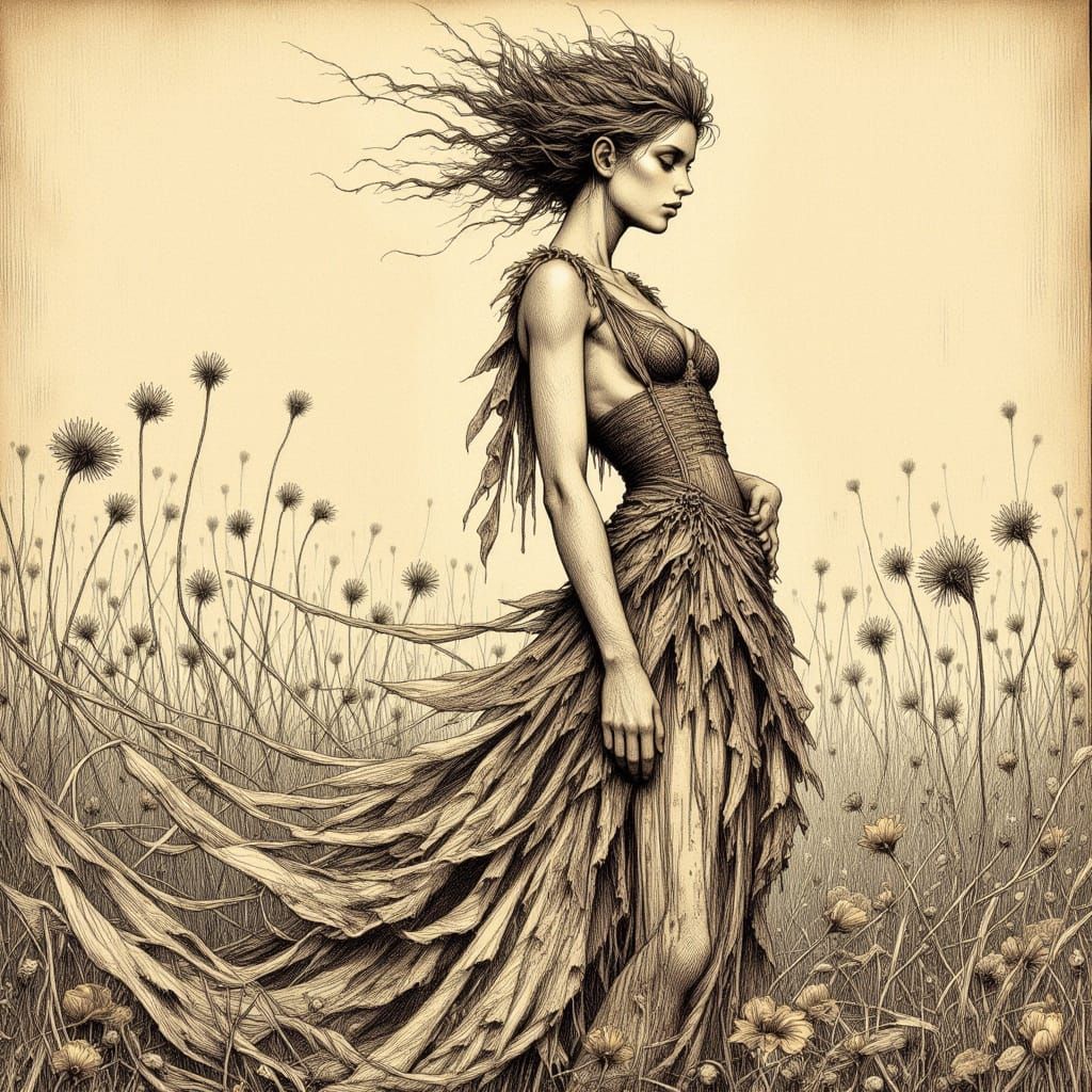 Ethereal Art Nouveau Goddess in Lush Meadow