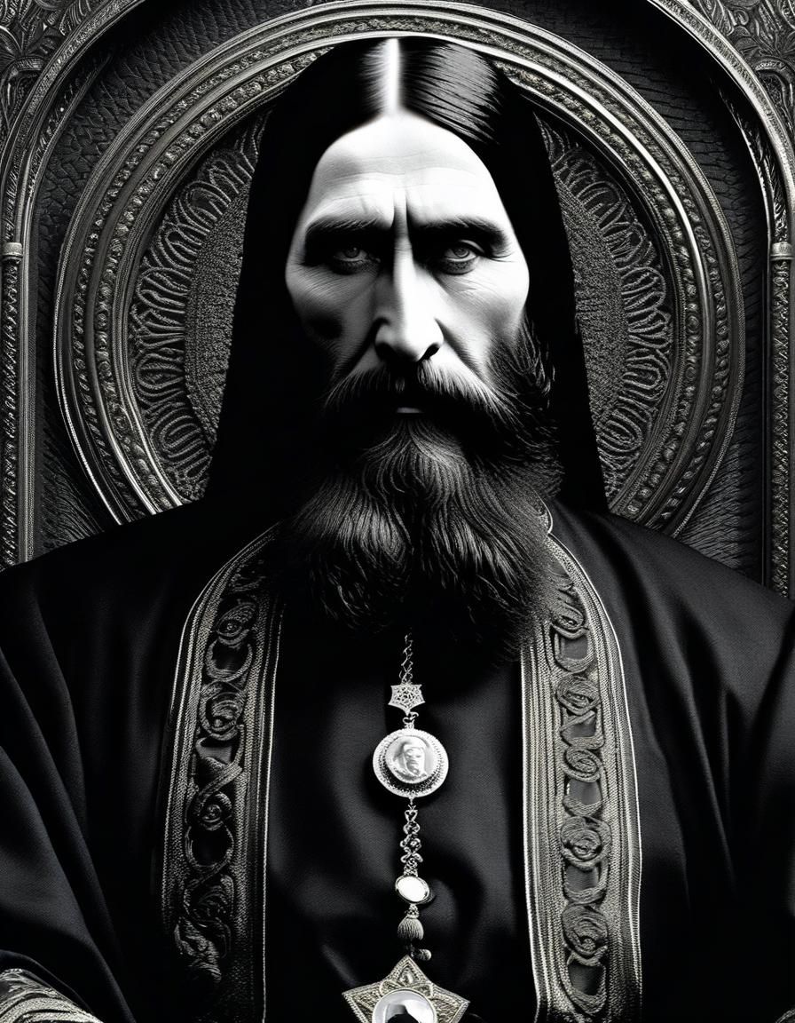 Dramatic Portrait of Grigori Rasputin in Digital Painting St...