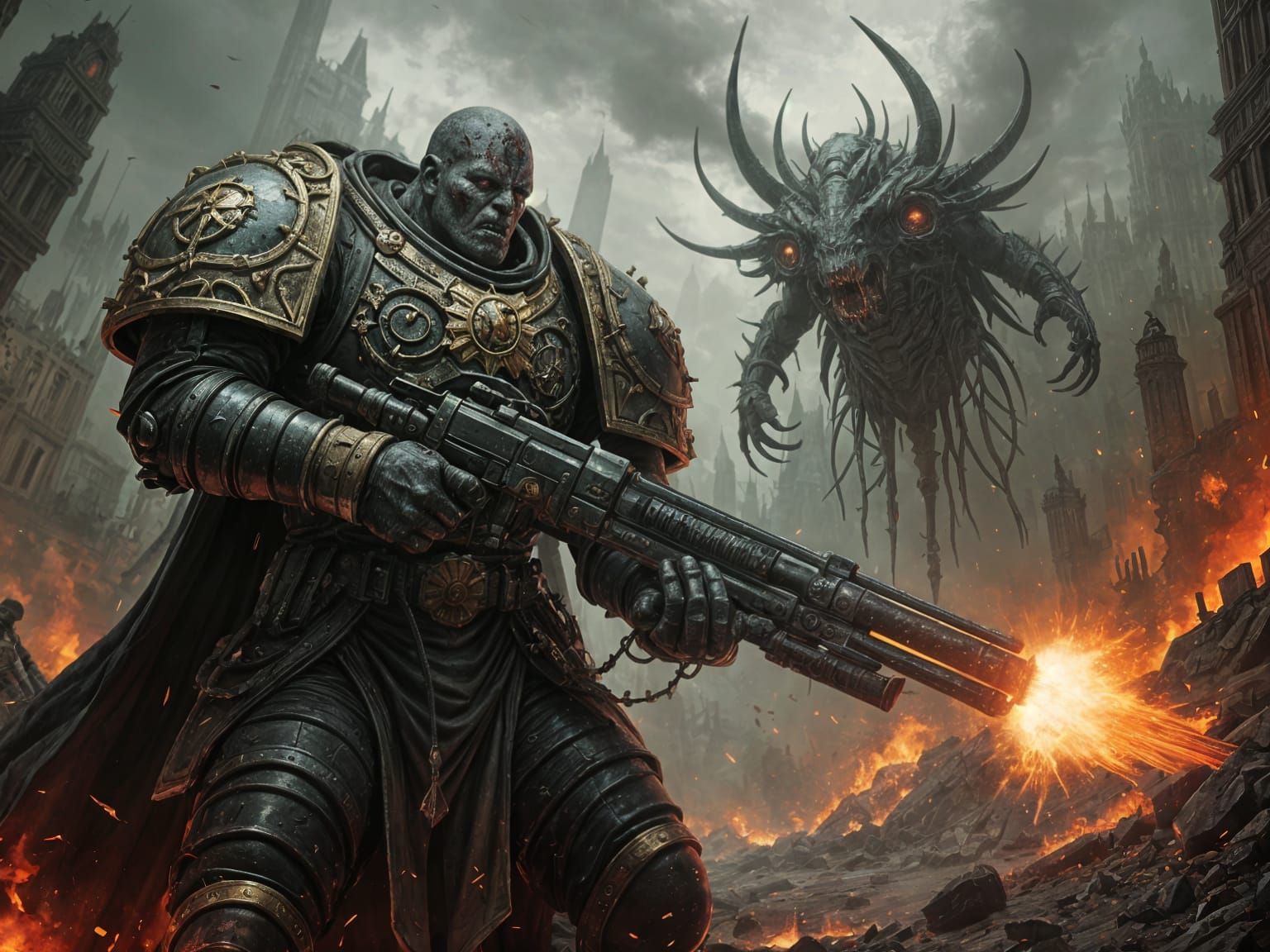 Warhammer 40K World Eater Kharn Defends Against Chaos Spawn