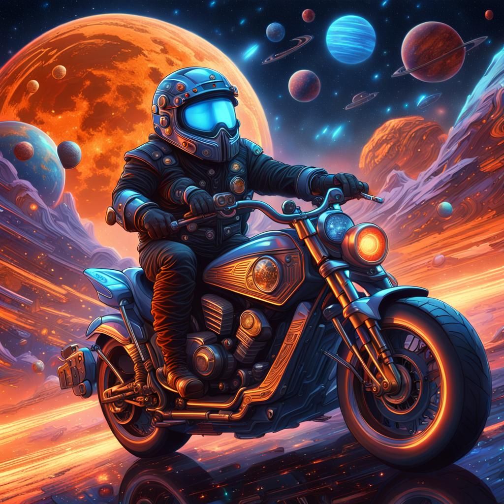 Space Dwarf Biker in Starry Galaxy