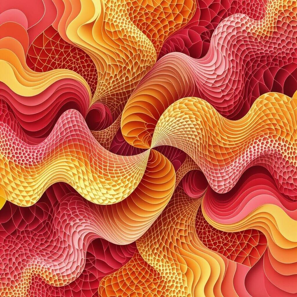 Abstract Fractal Pattern in Red, Yellow, Pink, and Orange