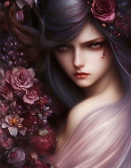 Mourning Fairy in Graveyard Storm: Art Nouveau Style