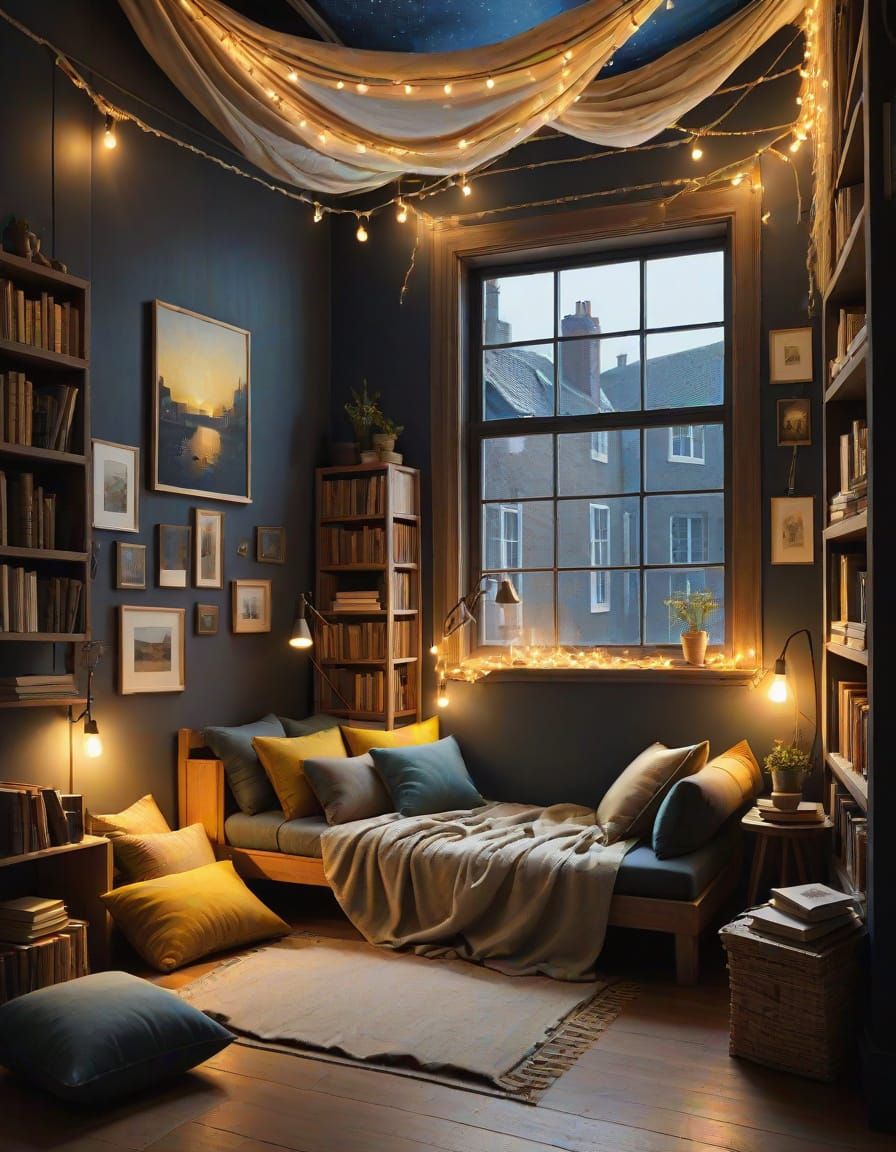 Cozy Blanket Fort Reading Nook, Painterly Style