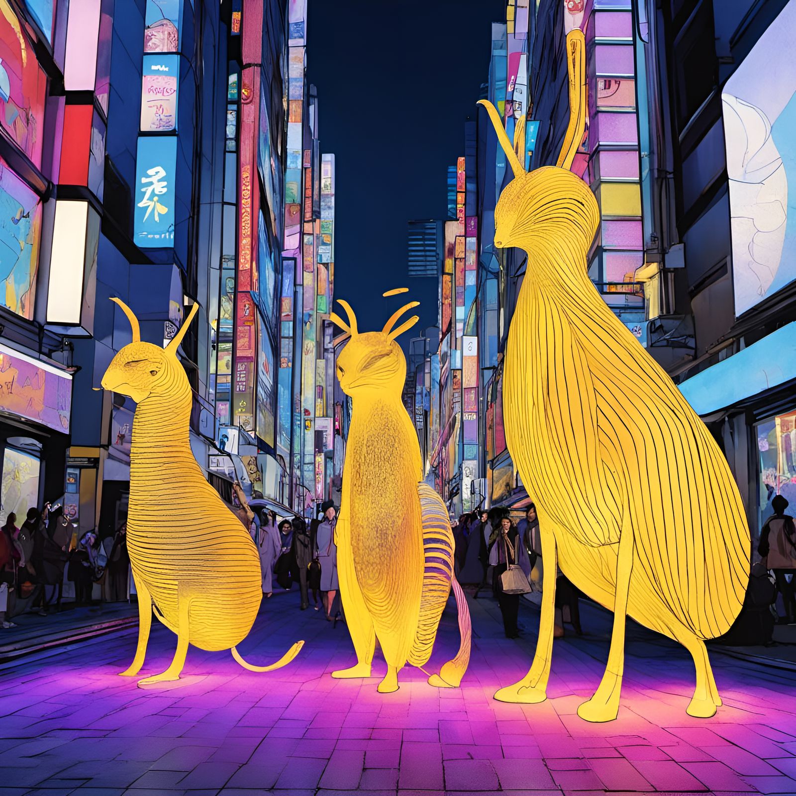 Tokyo Street Scene with Fairy Tale Creatures