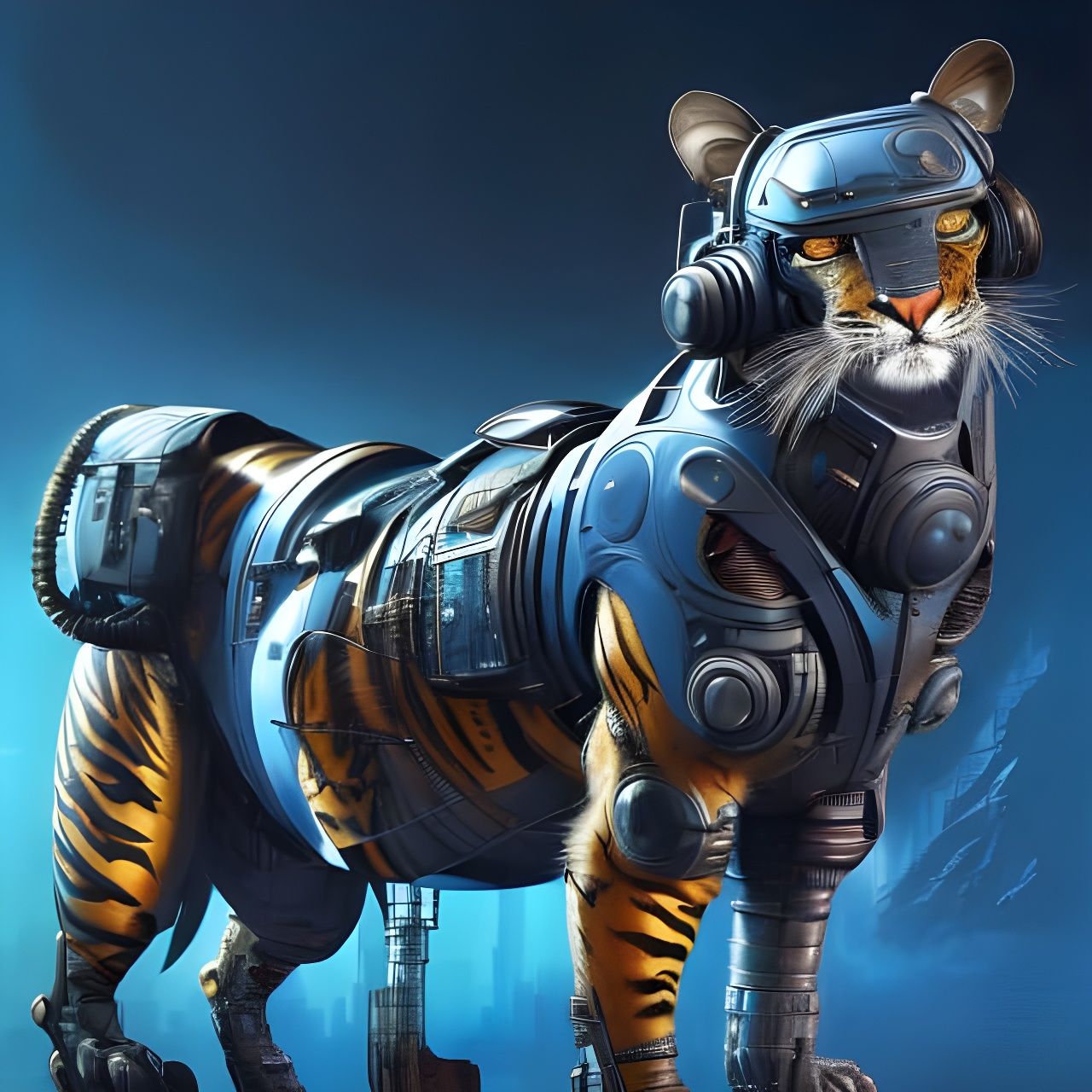 Cyberpunk Tiger Photoillustration in Photorealistic Style