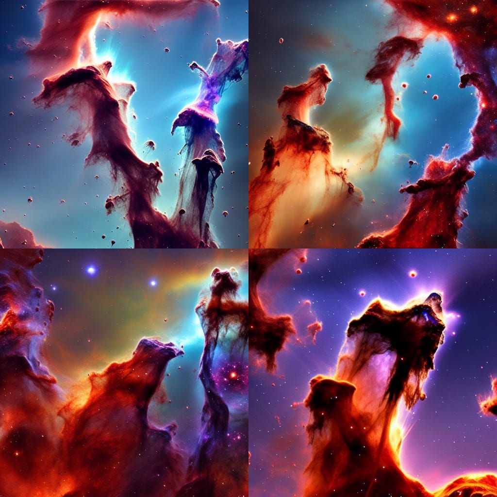 Pillars of Creation Erupting Into Galaxies