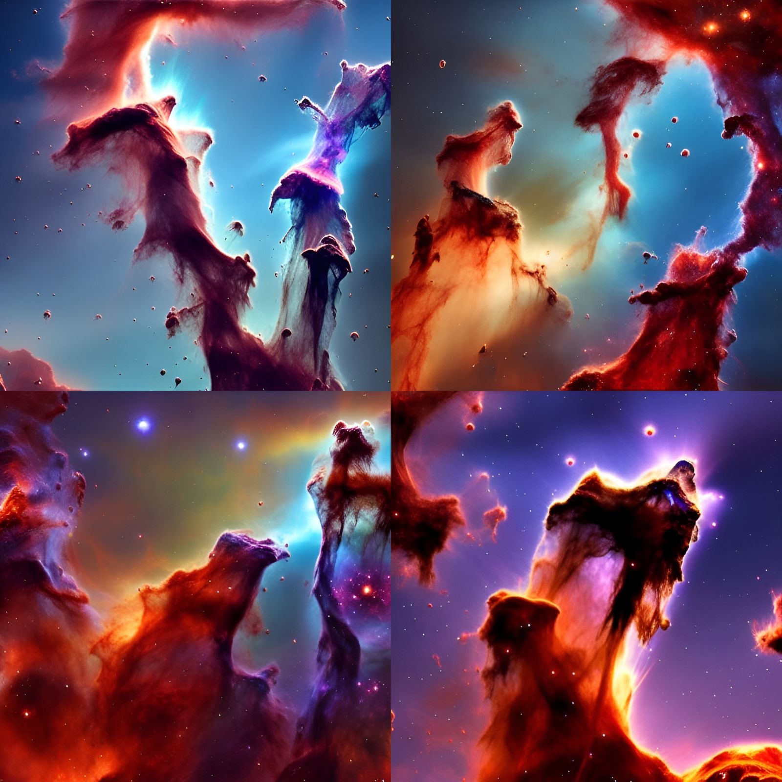 Pillars of Creation Erupting Into Galaxies