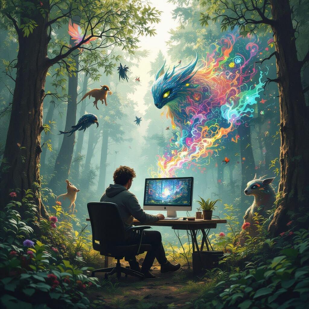 Author Immersed in Forest Imagination: Matte Painting