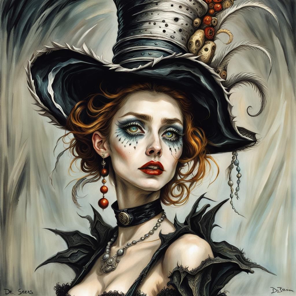 Surreal Portrait with Elaborate Hat, Cartoon Style