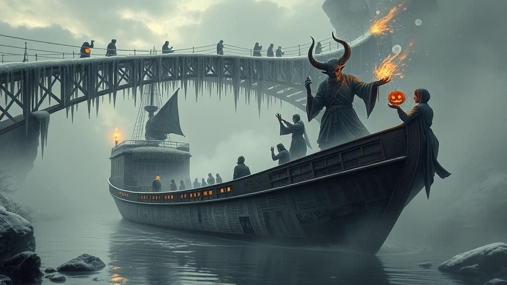 Surreal Newspaper Ship in Mystical Dreamscape