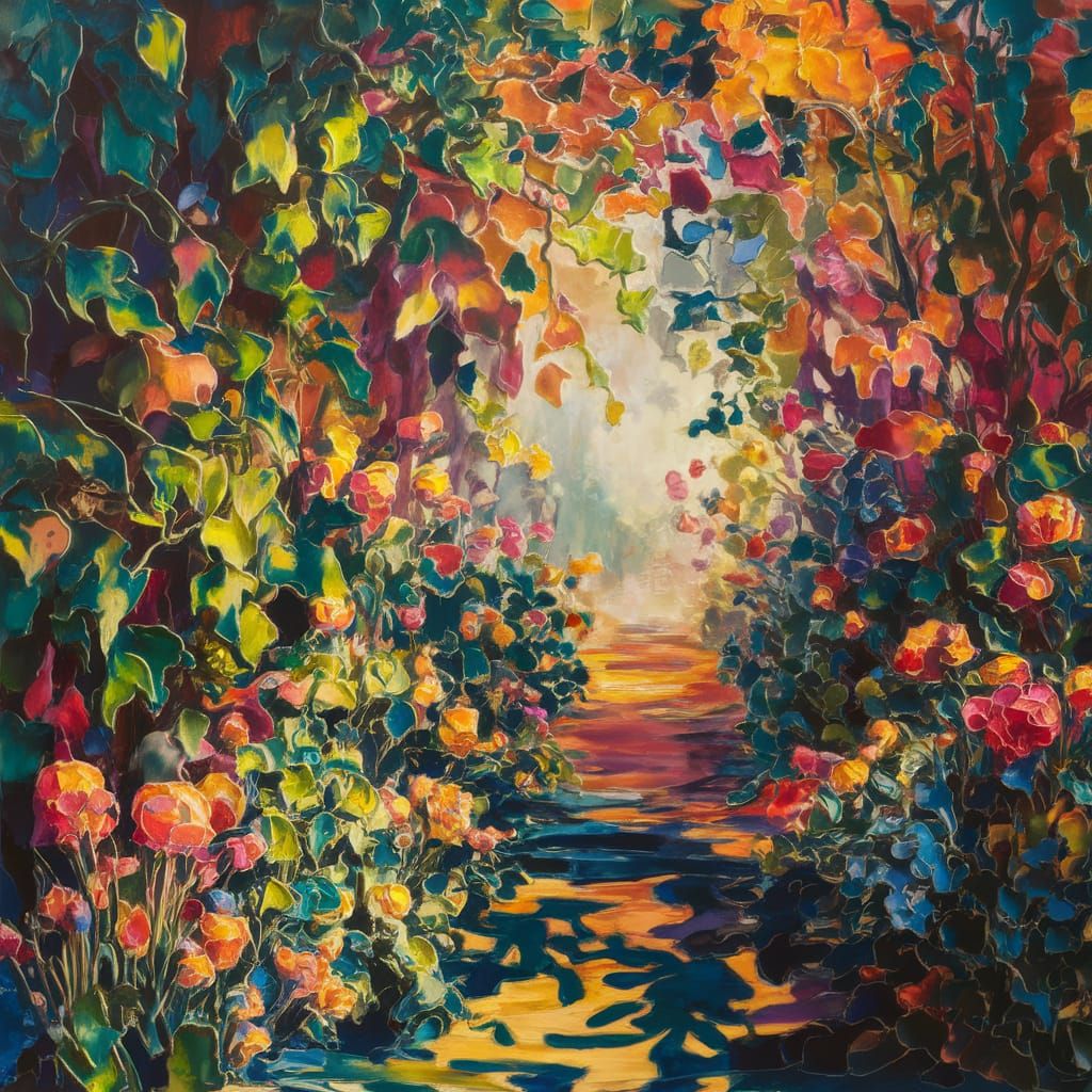 Lush Forest Scene in Gouache Style