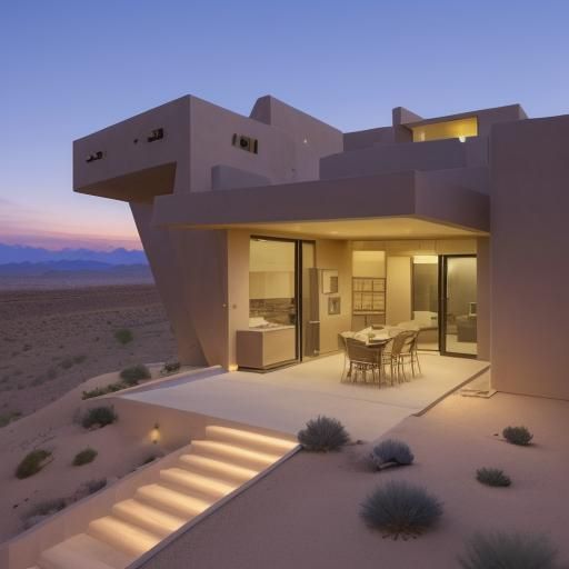 Home in the Mojave desert overlooking a valley, balcony