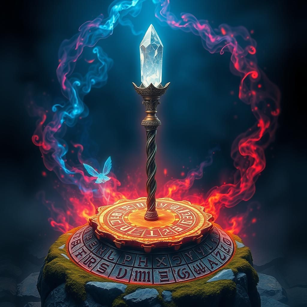 Ornate Wizard Staff Encased in Magical Barrier