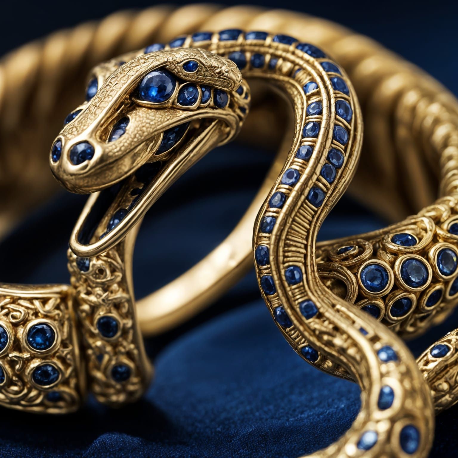 Ancient Egyptian Sapphire Snake Ring on Satin