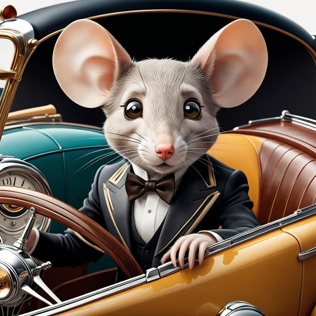 a mouse that is driving a car