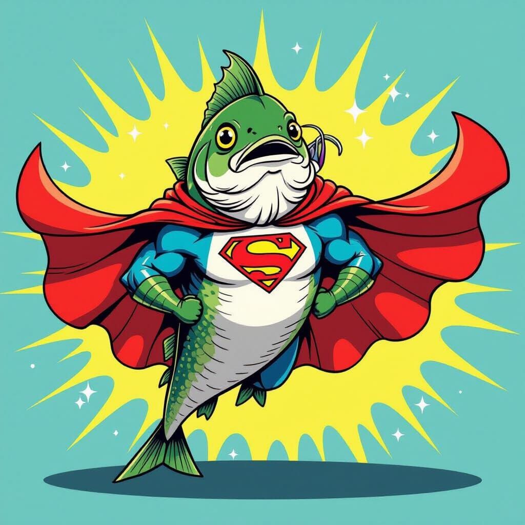 Heroic Codfish Superhero in Comic Book Style