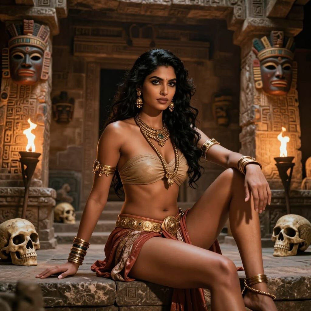 Indian Beauty Warrior in Mayan Temple Digital Art