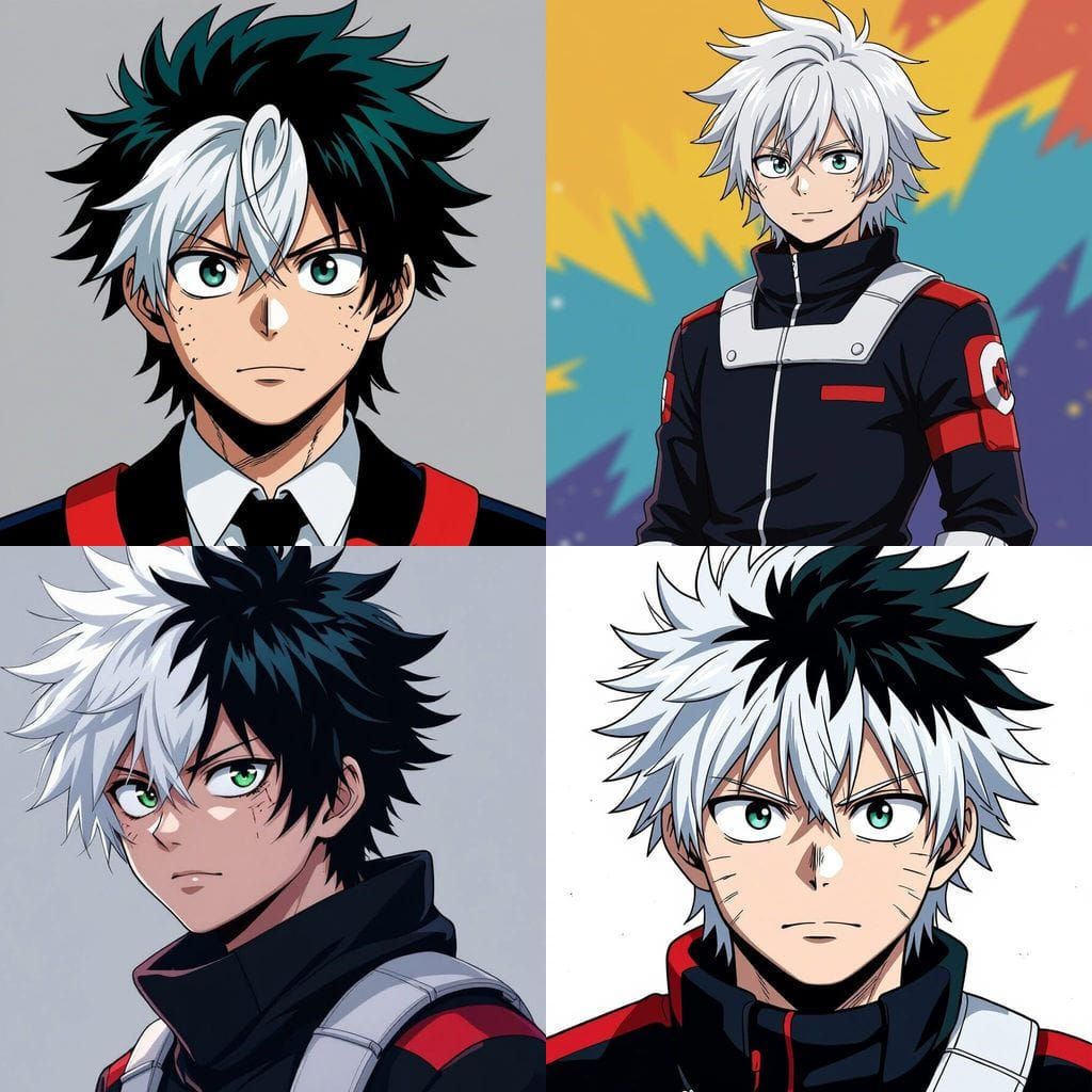 Young Male Anime Character with White Hair and Black Eyes