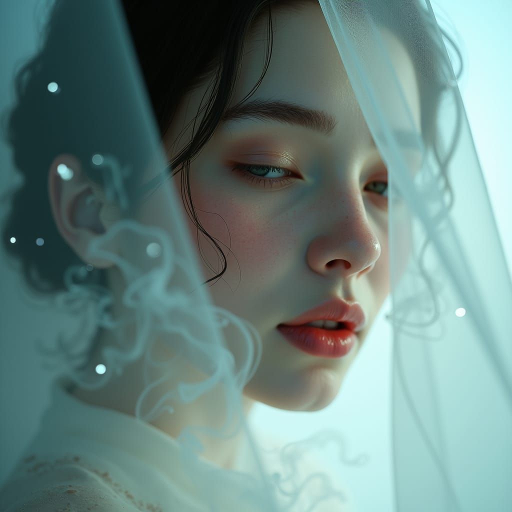 Ethereal Woman with Smoke Veil: a Matte Painting