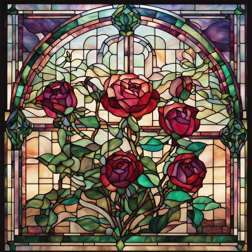 Blooming Roses in Stained Glass Sunlight