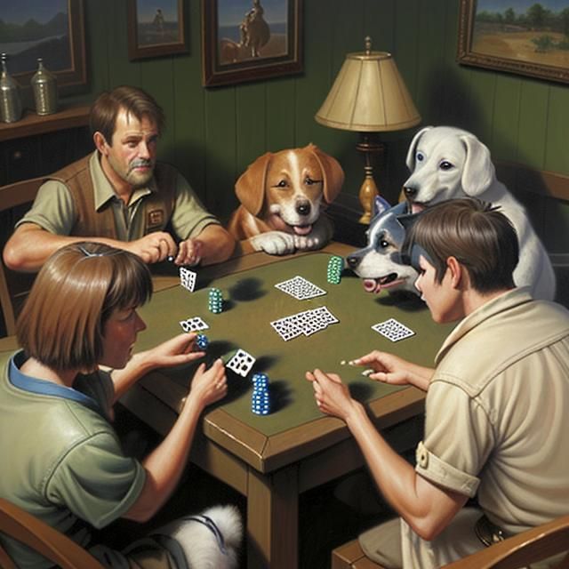 Dogs Playing FARKLE, Oil Painting by Gurney