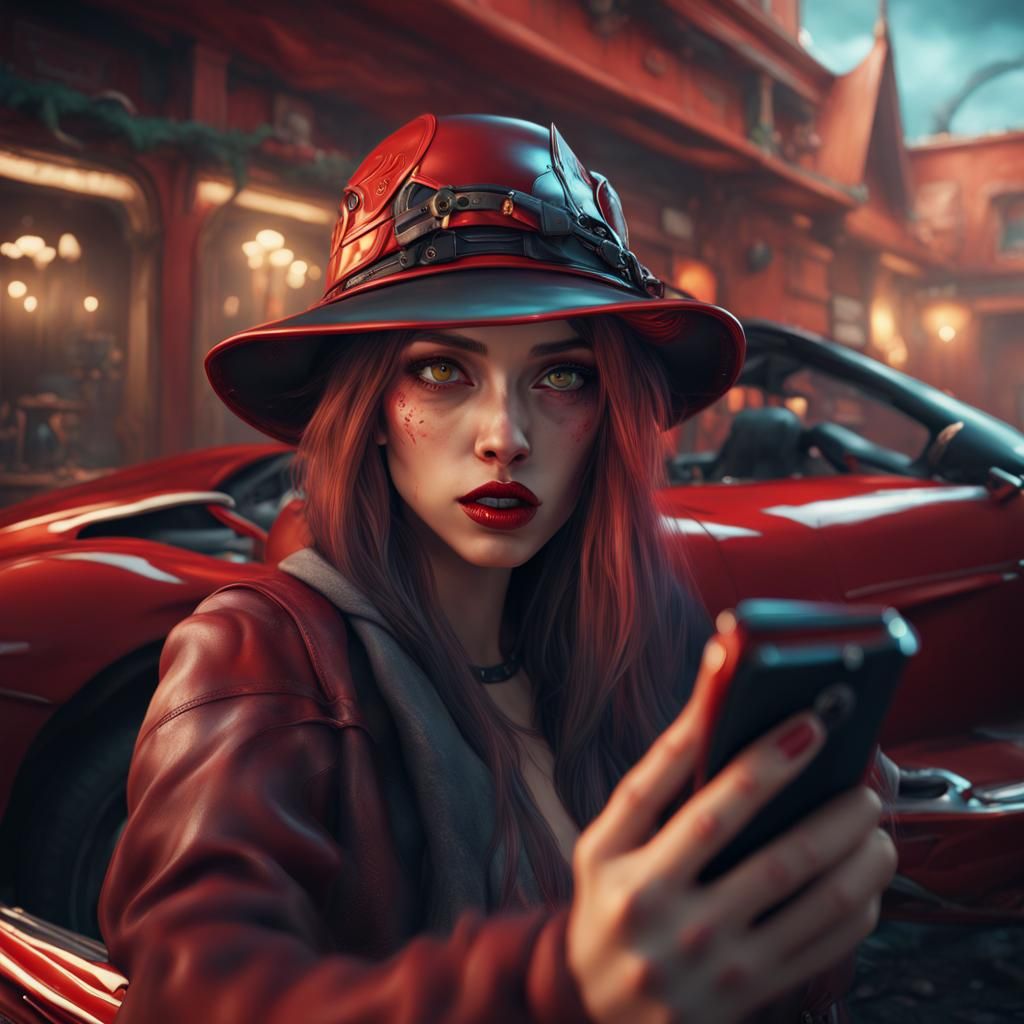 Detailed Selfie with Ferrari Hat in Fantasy Art Style