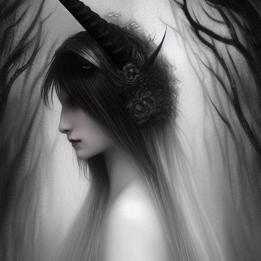 Gothic Woman with Unicorn Horn: Hyperrealistic Digital Art