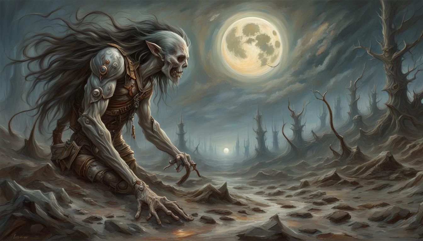 Post-Apocalyptic Moon Wasteland in Acrylic Painting Style