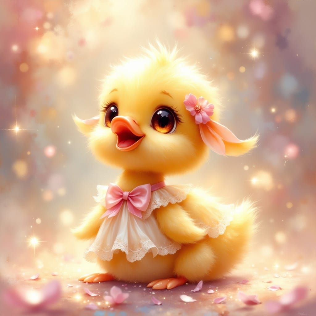 Whimsical Chibi Duckling with Sparkling Eyes