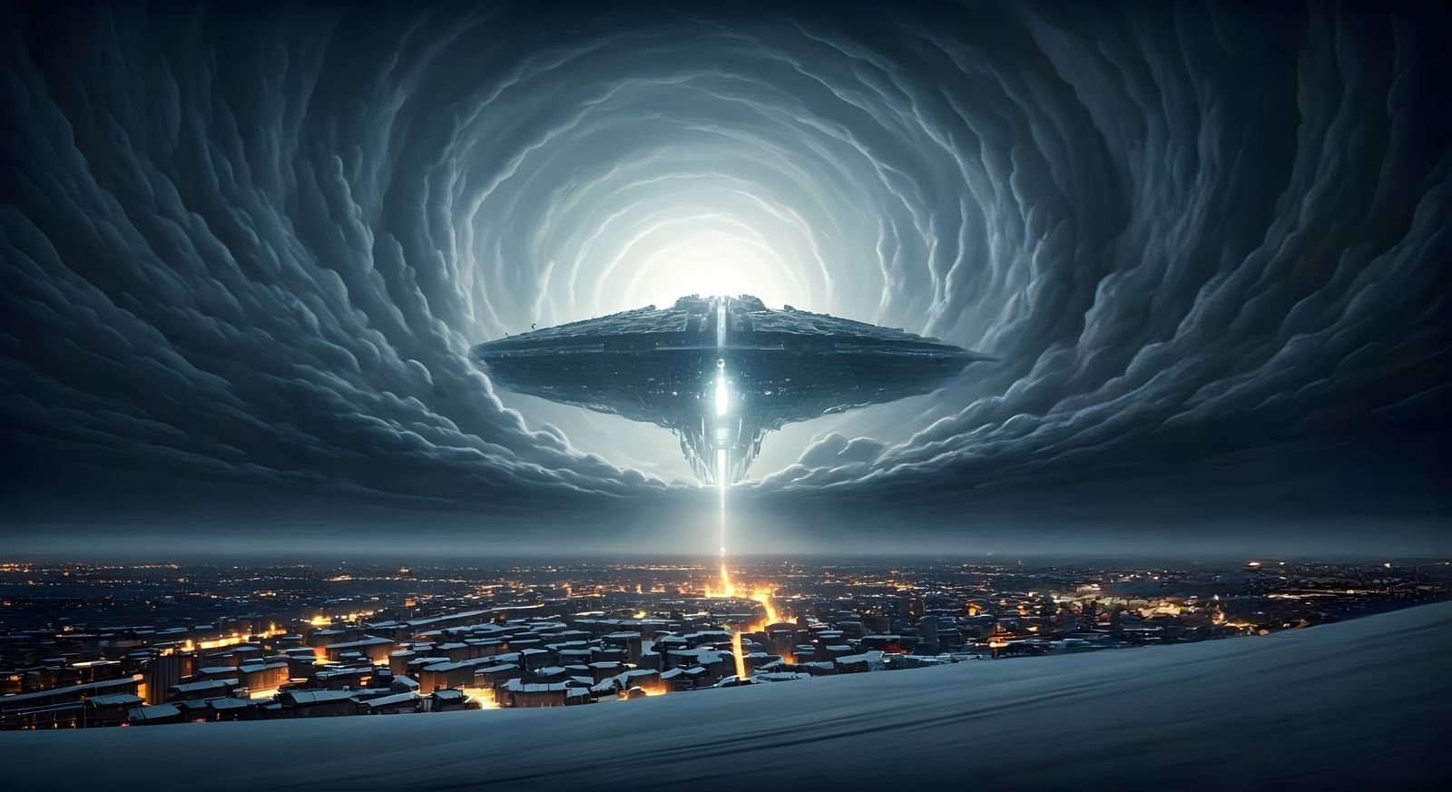 Ominous Alien Spaceship Dominates Cityscape in Epic Storm