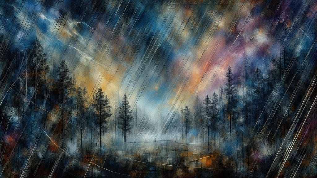Dramatic Forest Lightning Storm in Abstract Style