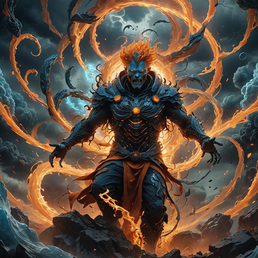 Furious Humanoid in Swirling Vortex of Emotions