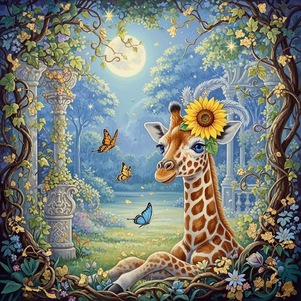 Giraffe with Sunflower Headdress in Rococo Style