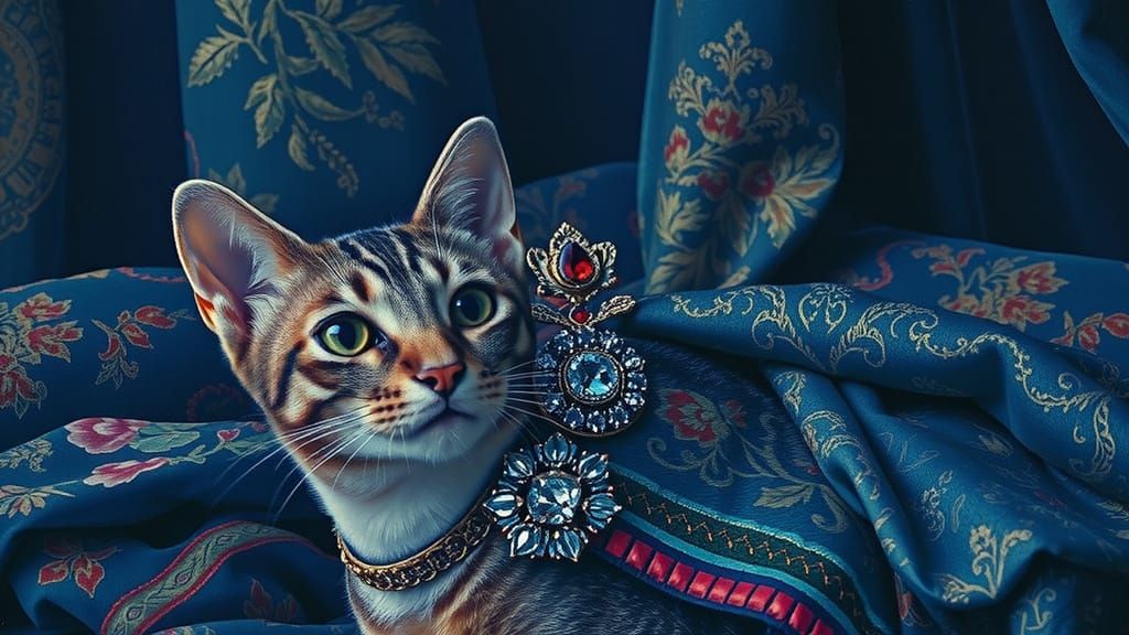 Ornate Cat Portrait in Classical Painting Style