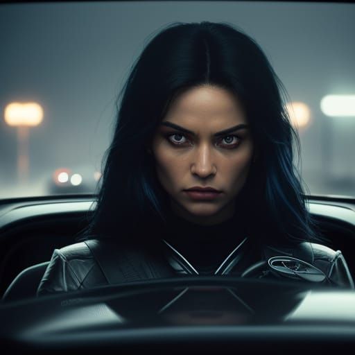 Determined Woman Driving Porsche in Cinematic Film Still