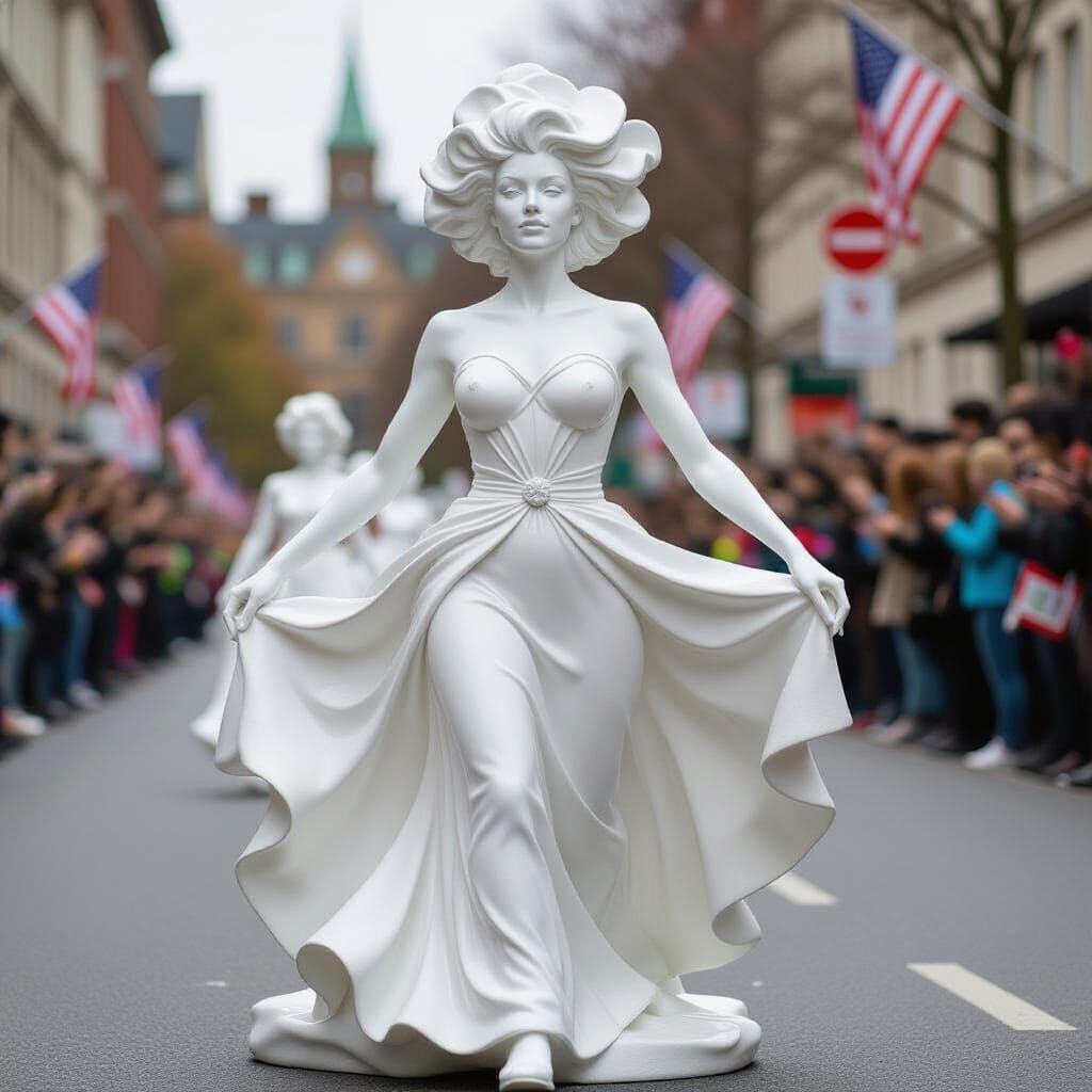 Resin Woman Cast in Vibrant Parade Scene