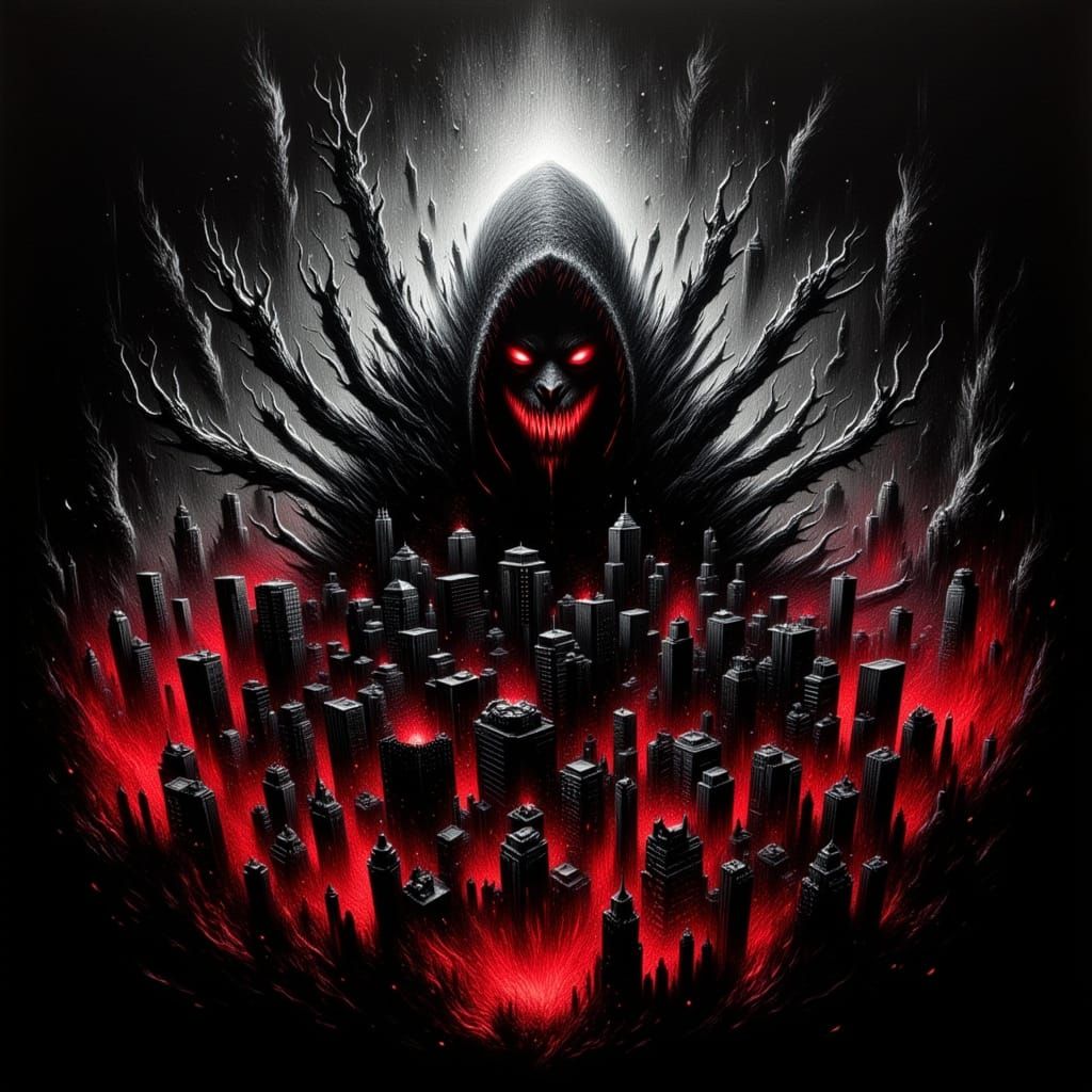 Dark Cityscape Monstrosity in Futuristic Style