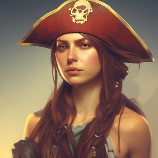 Detailed Portrait of a Female Pirate, Trending Art