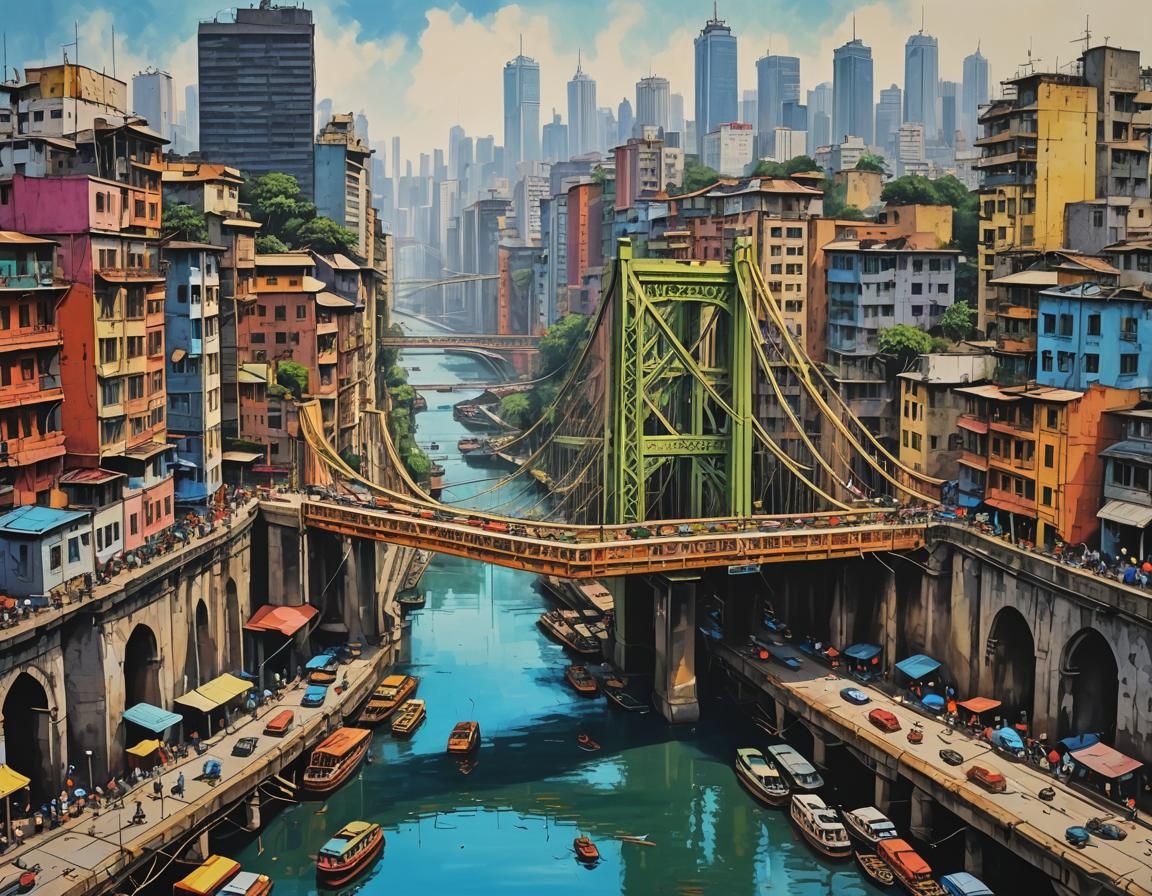 Mumbai Cityscape: Hyperrealistic Pop Art Action Painting