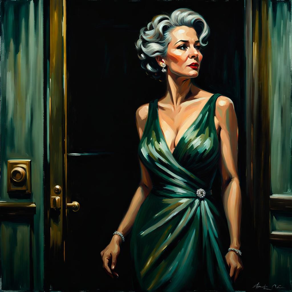 Film Noir Portrait of a Woman in Green Gown