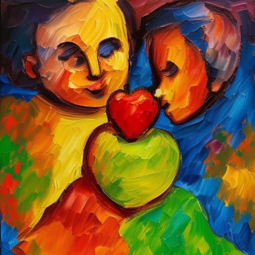 Eve Offers Apple: Neo-Impressionist Expressionist Oil Painti...
