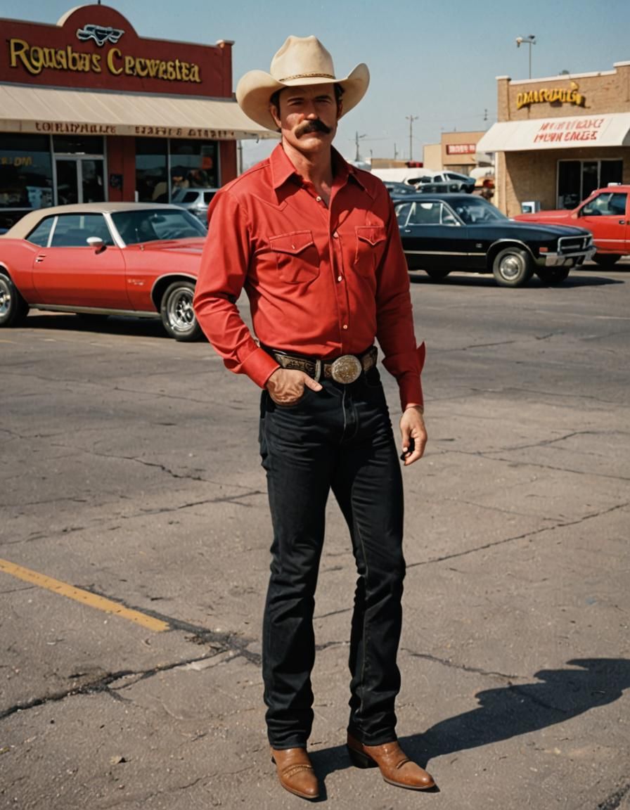 Cowboy Movie Star with a Black Trans-Am