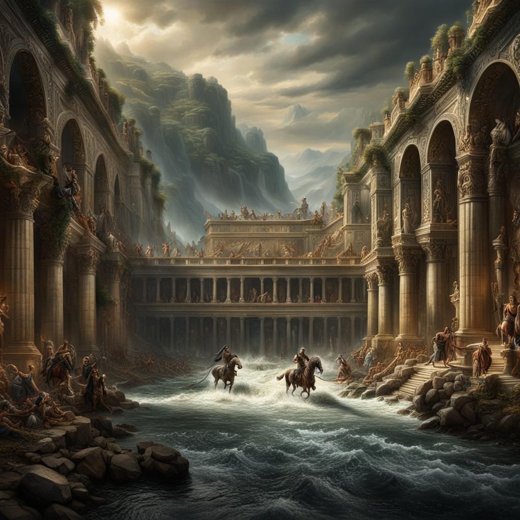 Heracles Diverting River: Epic Digital Matte Painting