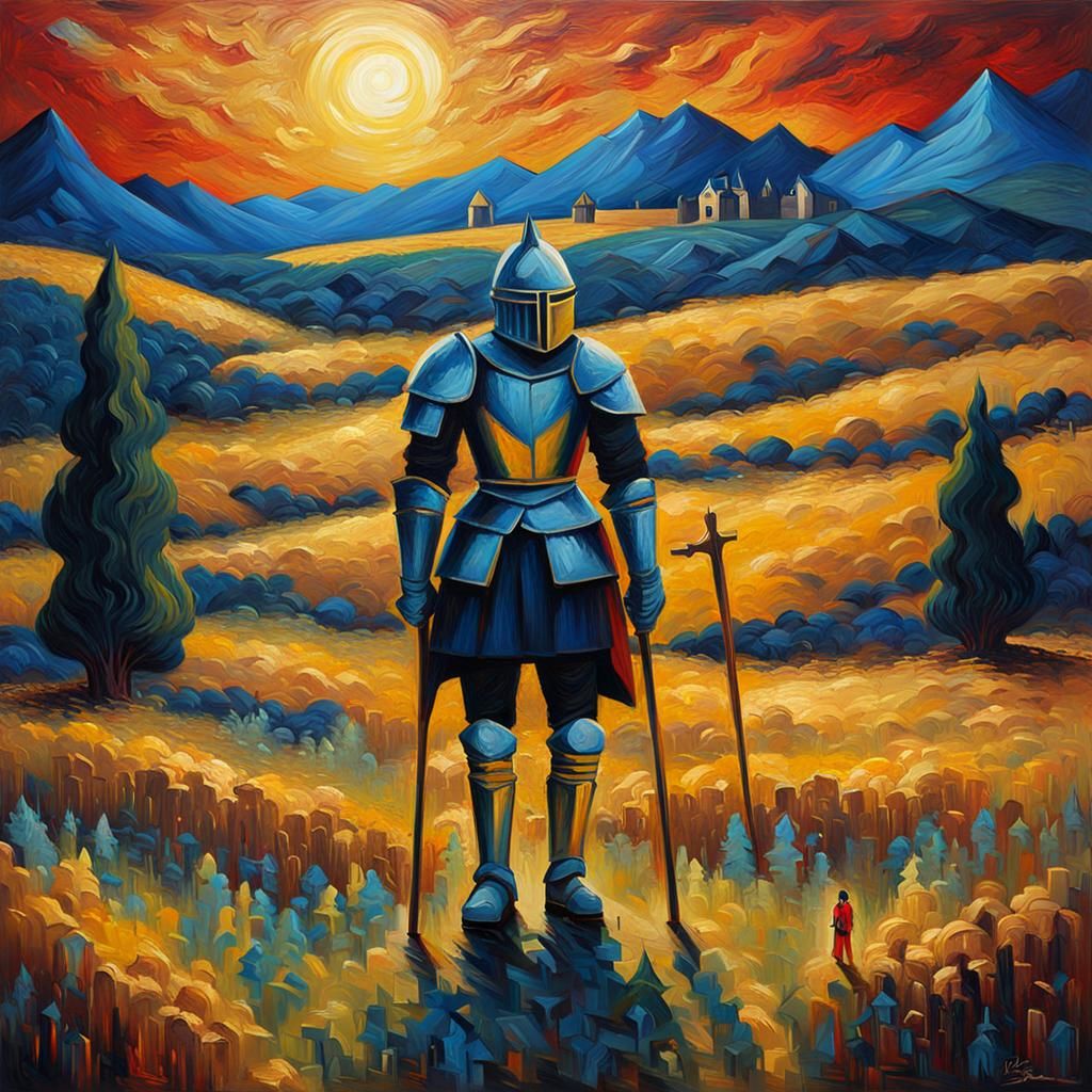 Knight Confronts Death: An Expressionist Oil Painting