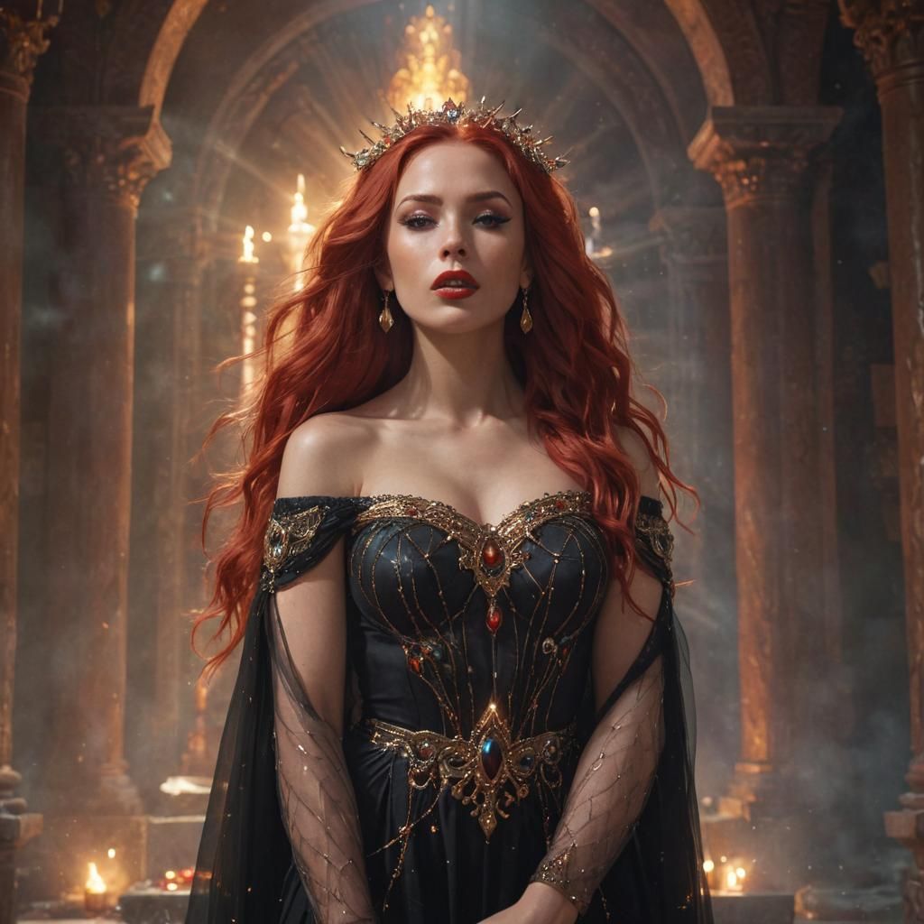 Gemstone Goddess in Mystical Temple, Fantasy Art