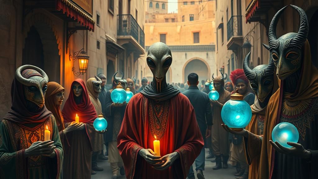 Surreal Tangier Dreamscape with Alien Figure