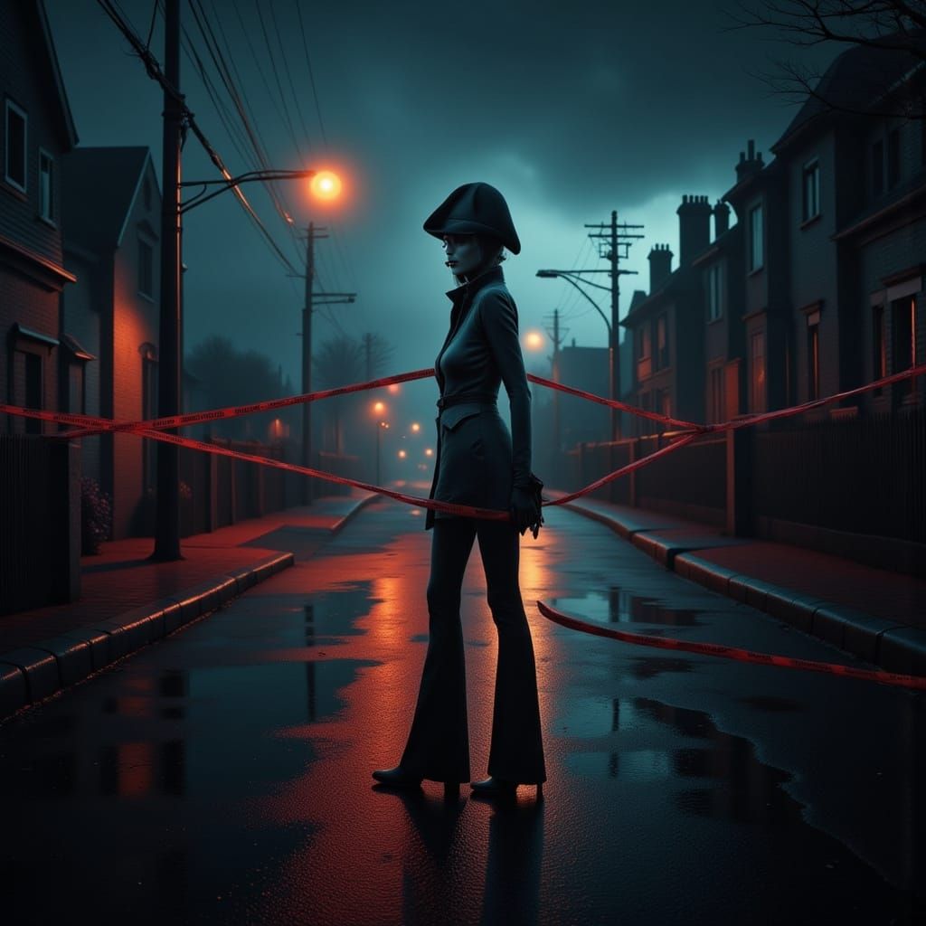 Surreal Film Noir Scene with Bokeh Lights