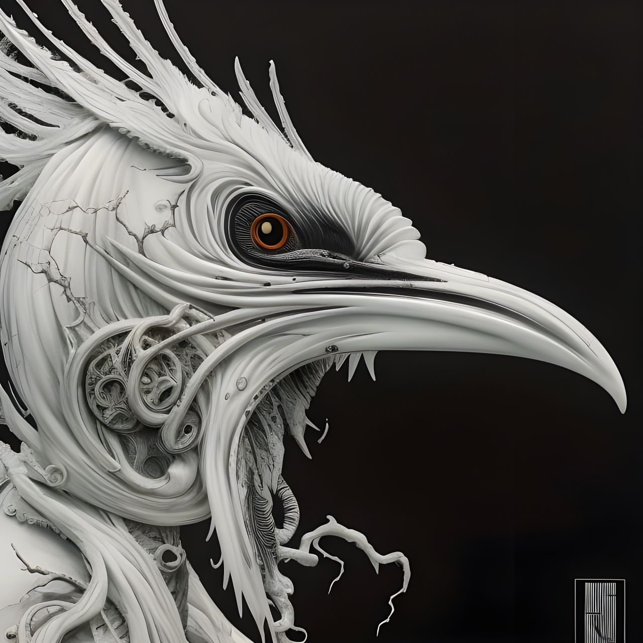 Surreal White Crow in Horror Manga Style